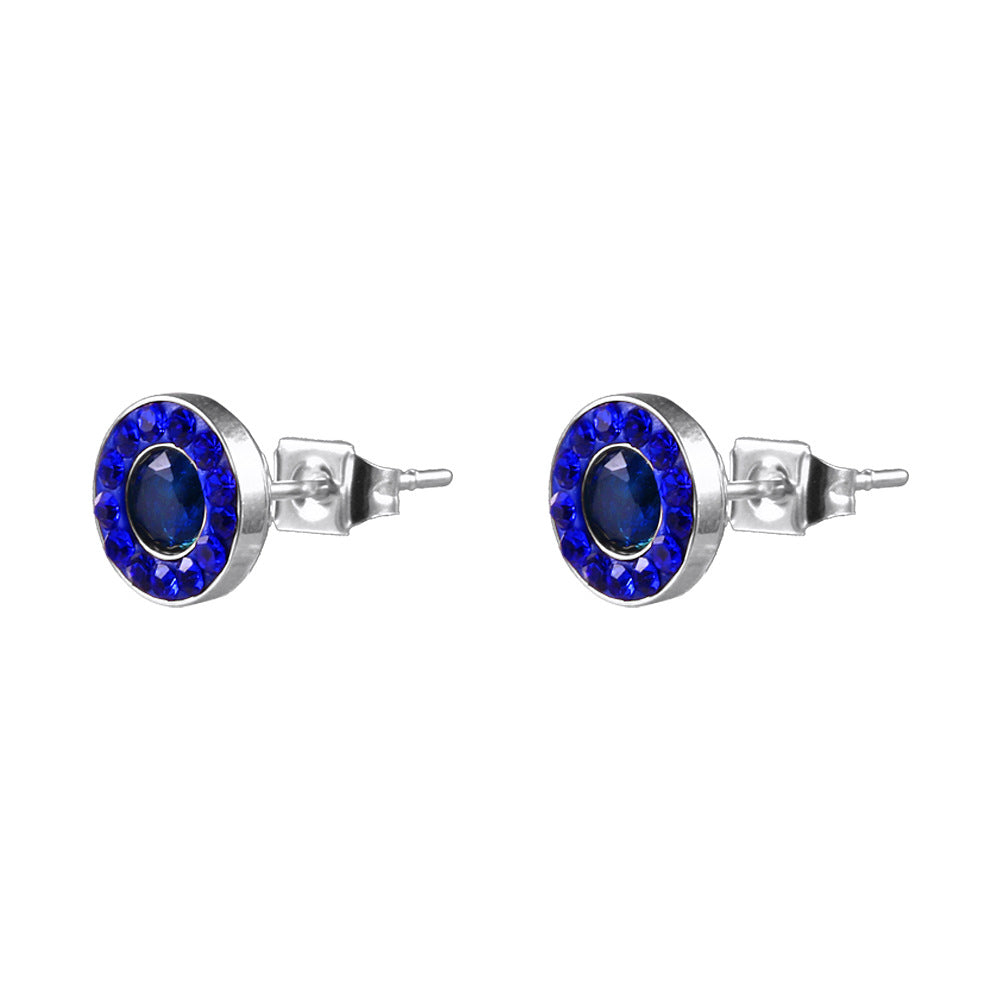 Wholesale Blue Small Round Diamond Starry Titanium Steel Earrings Gooddiy