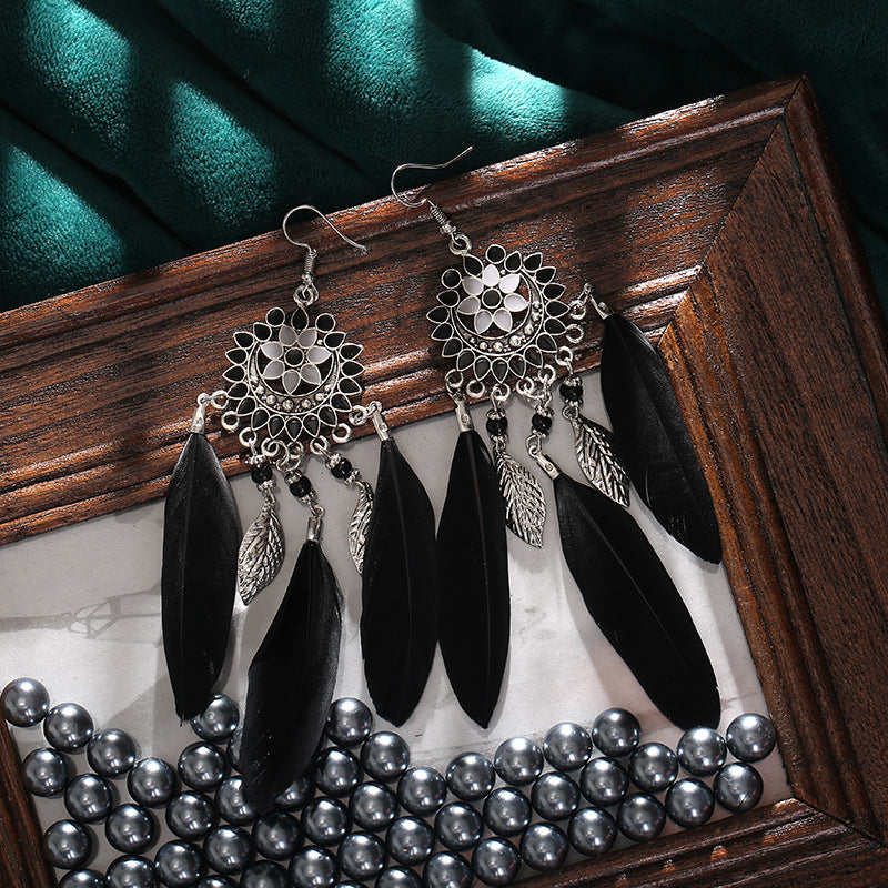 Creative Sun Flower Tassel Feather Long Tassel Drop Earrings Wholesale