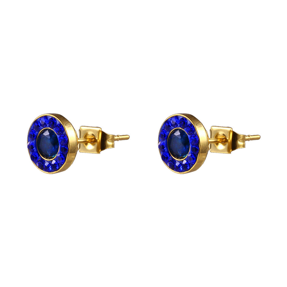 Wholesale Blue Small Round Diamond Starry Titanium Steel Earrings Gooddiy