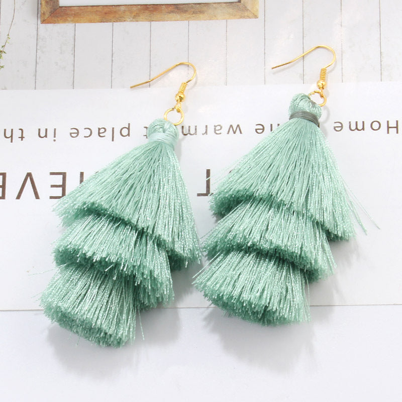 Bohemian Fashion Simple Three-layer Tassel Earrings