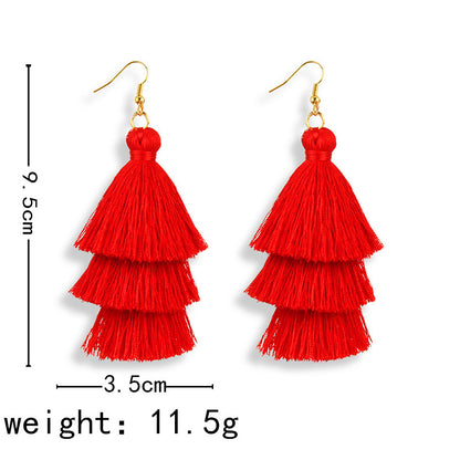 Bohemian Fashion Simple Three-layer Tassel Earrings