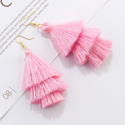 Bohemian Fashion Simple Three-layer Tassel Earrings