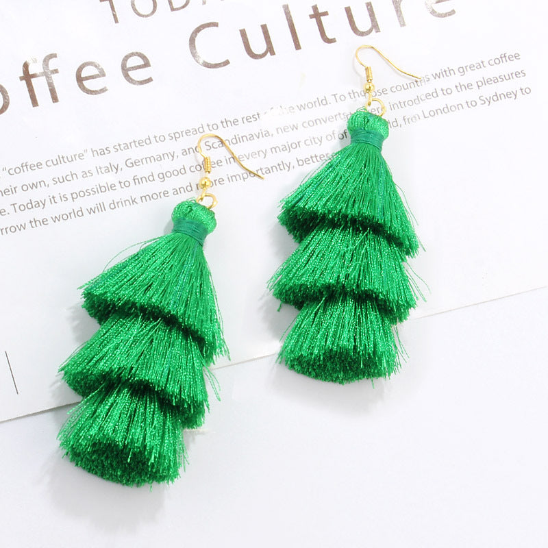 Bohemian Fashion Simple Three-layer Tassel Earrings