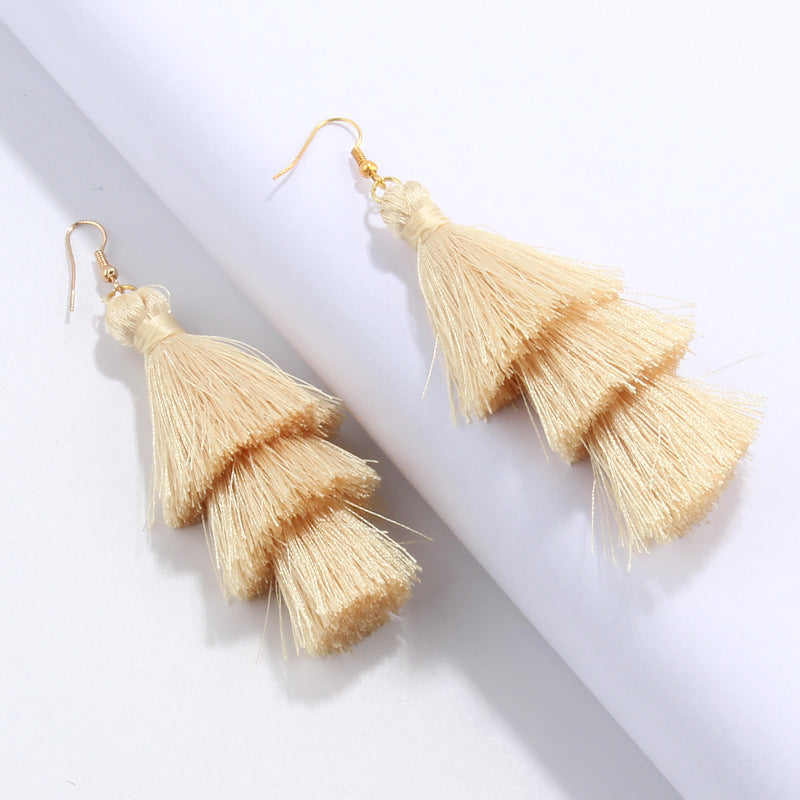 Bohemian Fashion Simple Three-layer Tassel Earrings