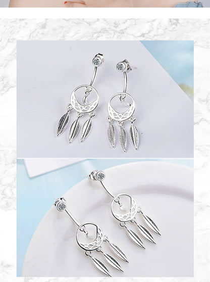 1 Pair Ig Style Simple Style Dreamcatcher Plating Hollow Out Inlay Copper Zircon Silver Plated Drop Earrings