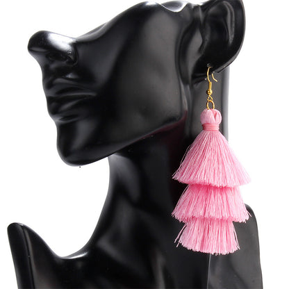 Bohemian Fashion Simple Three-layer Tassel Earrings