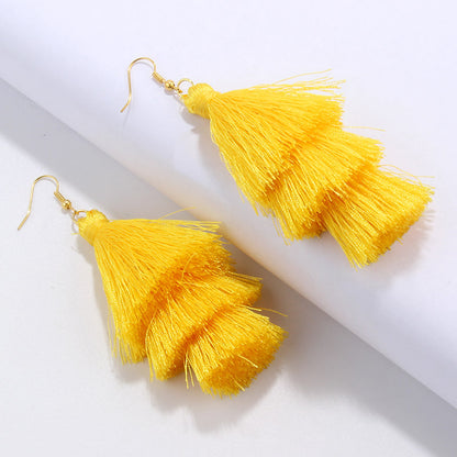 Bohemian Fashion Simple Three-layer Tassel Earrings