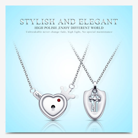 Romantic Simple Style Heart Shape Key Lock Titanium Steel Pendant Necklace