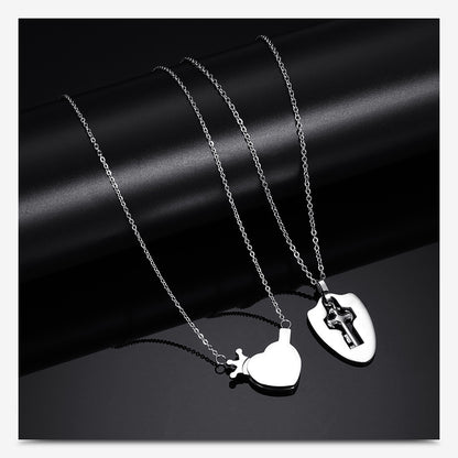 Romantic Simple Style Heart Shape Key Lock Titanium Steel Pendant Necklace