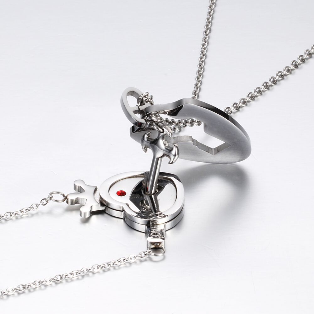 Romantic Simple Style Heart Shape Key Lock Titanium Steel Pendant Necklace