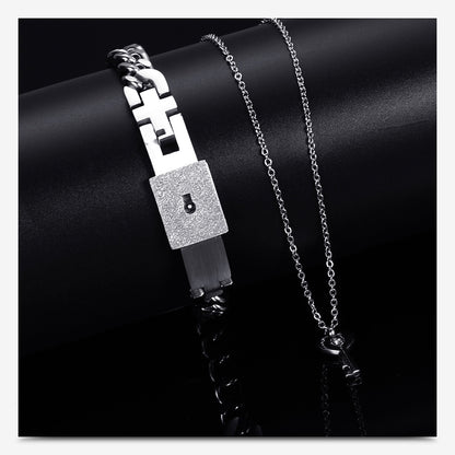 Fashion Creative Couple Lock Titanium Steel Bracelet Necklace Suit