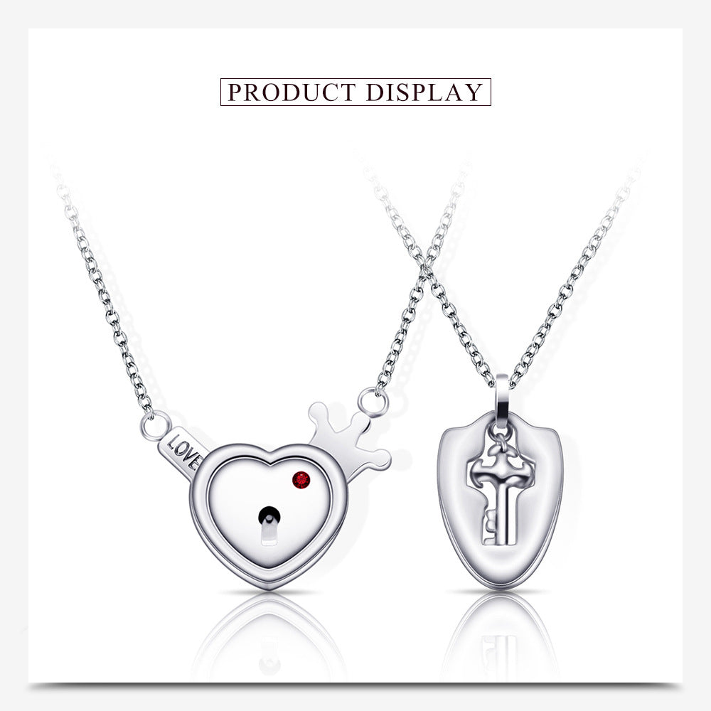 Romantic Simple Style Heart Shape Key Lock Titanium Steel Pendant Necklace