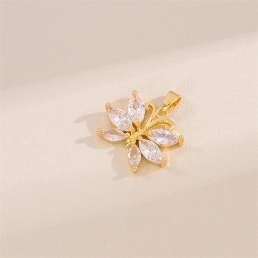 Cute Handmade Shiny Sunflower Leaves Heart Shape Brass 18k Gold Plated Zircon Charms In Bulk