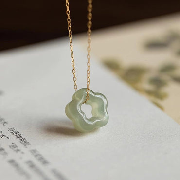 Elegant Flower Sterling Silver Plating Jade Pendant Necklace