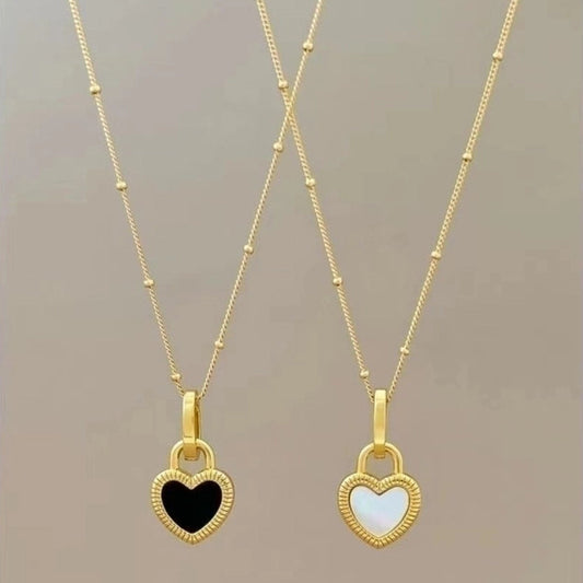 Elegant Heart Shape Titanium Steel Inlay Shell Pendant Necklace