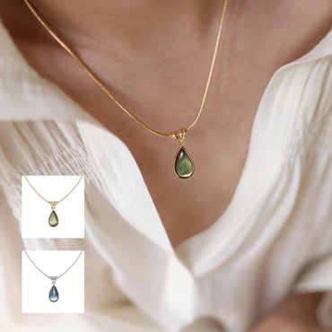 Elegant Simple Style Water Droplets Stainless Steel Plating Inlay Glass 18k Gold Plated Pendant Necklace