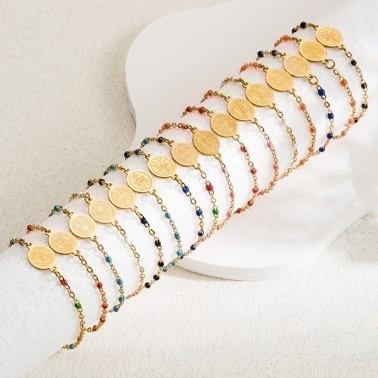 Ethnic Style Virgin Mary Stainless Steel 18k Gold Plated Bracelets