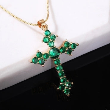 European And American Fashion Cross Zircon Copper Necklace