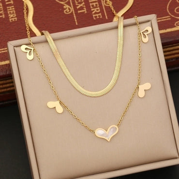 Fashion Heart Shape Stainless Steel Plating Hollow Out Inlay Shell Bracelets Earrings Necklace