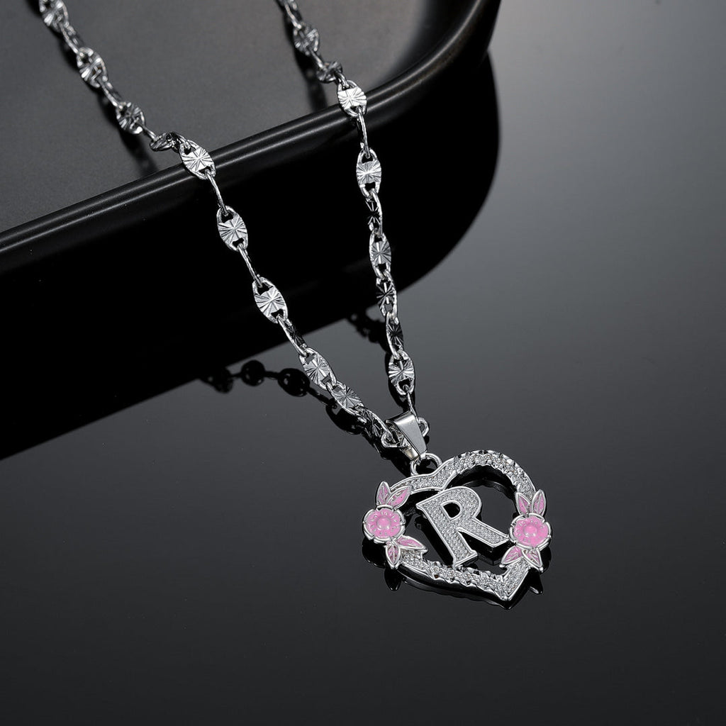 Personalized Flower Initial Necklace Clip Chain