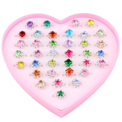 Exquisite Rings Adjustable Love Box Set 36 Pieces Love Rhinestone Rings