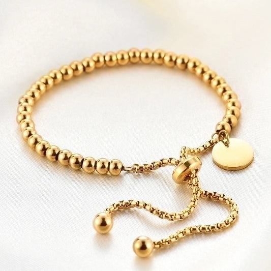 New Style 18k Gold Plated Beaded Titanium Steel Adjustable Bracelet