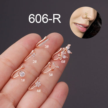 Fashion Copper Inlaid Zircon Non-porous Piercing Butterfly Shape Clip-on Nose Ring Wholesale Gooddiy