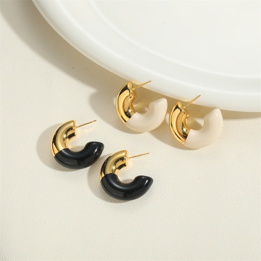 popular eggshell design polished real gold electroplated earring earrings Independent station new C-shaped drip oil earrings