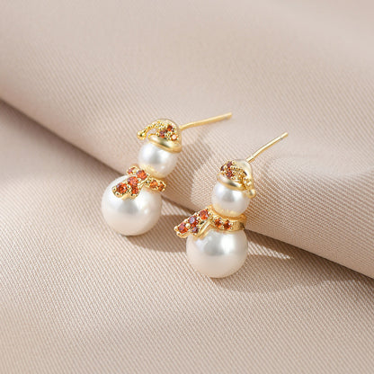 1 Pair Fashion Snowman Copper Plating Inlay Zircon Drop Earrings