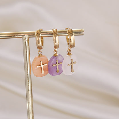 1 Piece Fashion Cross Plating Stainless Steel Natural Stone Earrings