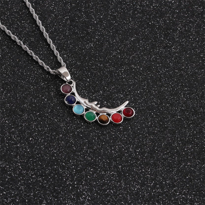 Seven Chakra Pendant Crystal Gem Alloy Inlaid Ethnic Style Necklace Wholesale Jewelry Gooddiy