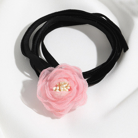 Cute Sweet Flower Cloth Velvet Band Wax Rope Women's Choker