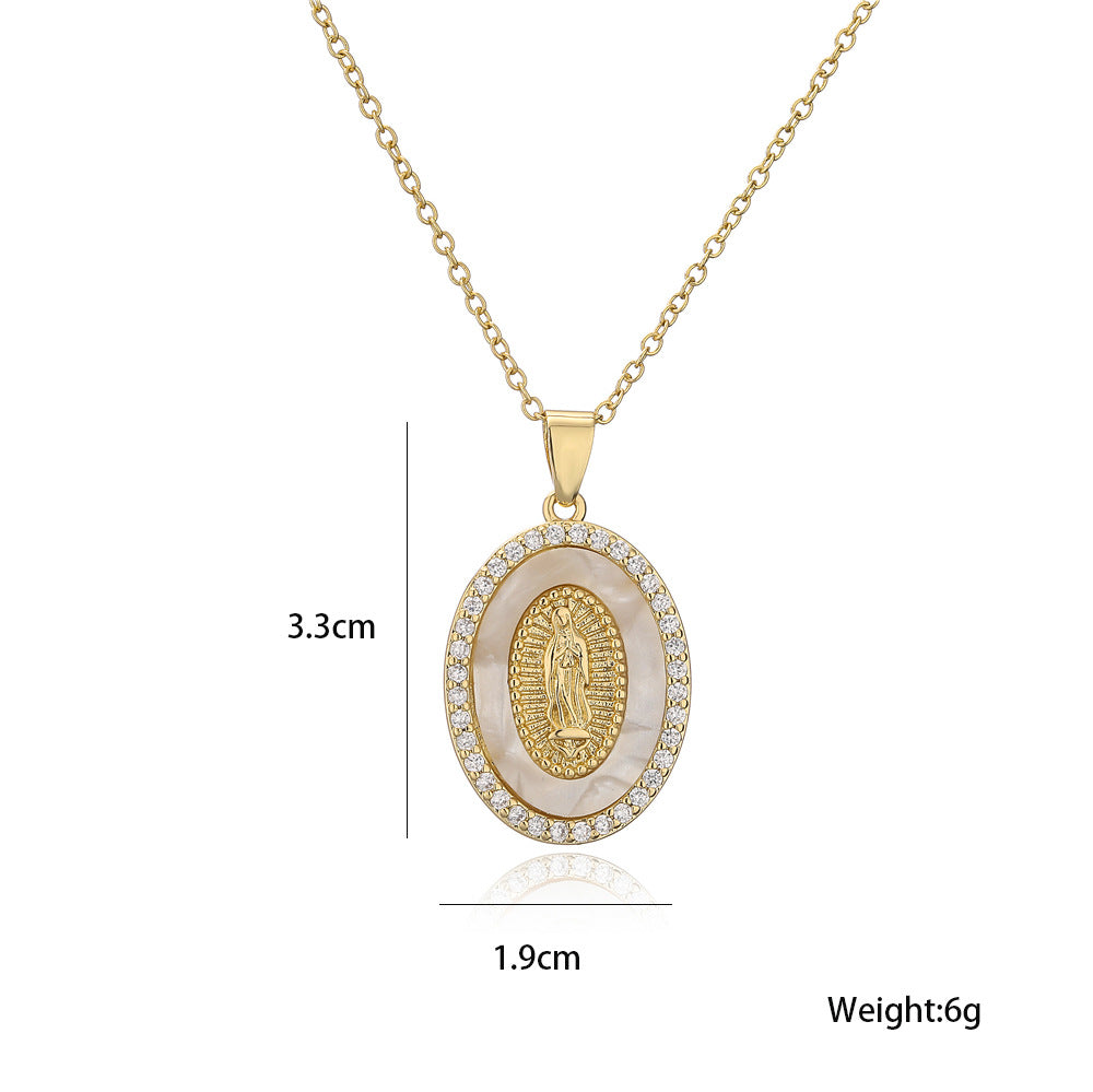 New Copper-plated 18k Gold Dripping Oil Zircon Virgin Mary Pendent Necklace Wholesale