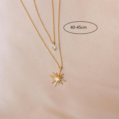 Sweet Star Copper Inlay Zircon Double Layer Necklaces