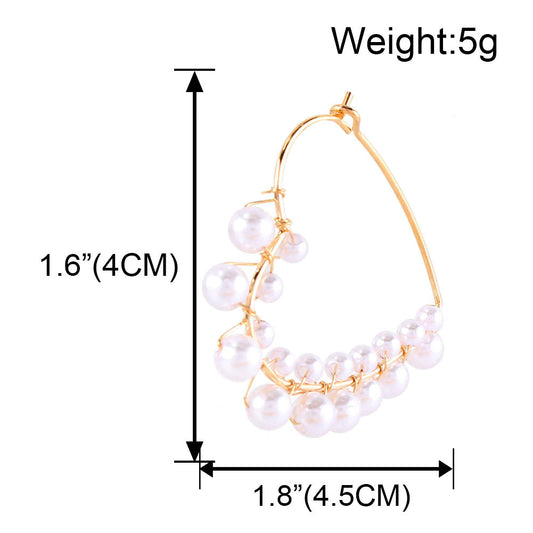 Ins Style Lady Fashion Heart Alloy Inlaid Pearls Artificial Gemstones Women's Earrings