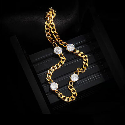 Fashion Round Titanium Steel Inlaid Zircon Bracelets 1 Piece