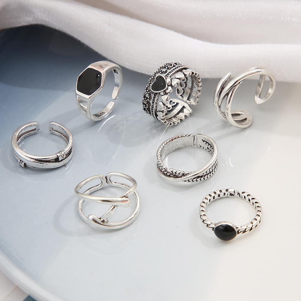 Modern Style Geometric Heart Shape Alloy Plating Women's Rings 7 Pieces