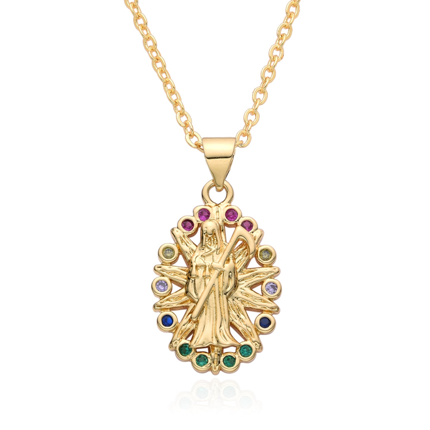 Copper Retro Virgin Mary Plating Inlay Zircon Pendant Necklace