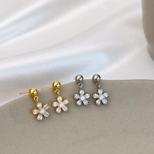 1 Pair Sweet Flower Plating Inlay Copper Zircon Gold Plated Drop Earrings