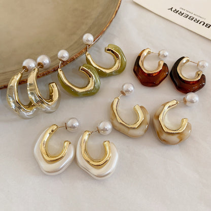 1 Pair Fashion Geometric Plating Alloy Resin Artificial Pearls Earrings