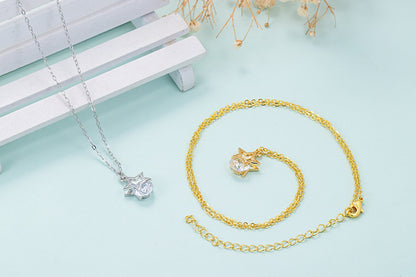 Korean Style Five-pointed Star Clip Zircon Short Pendant Necklace