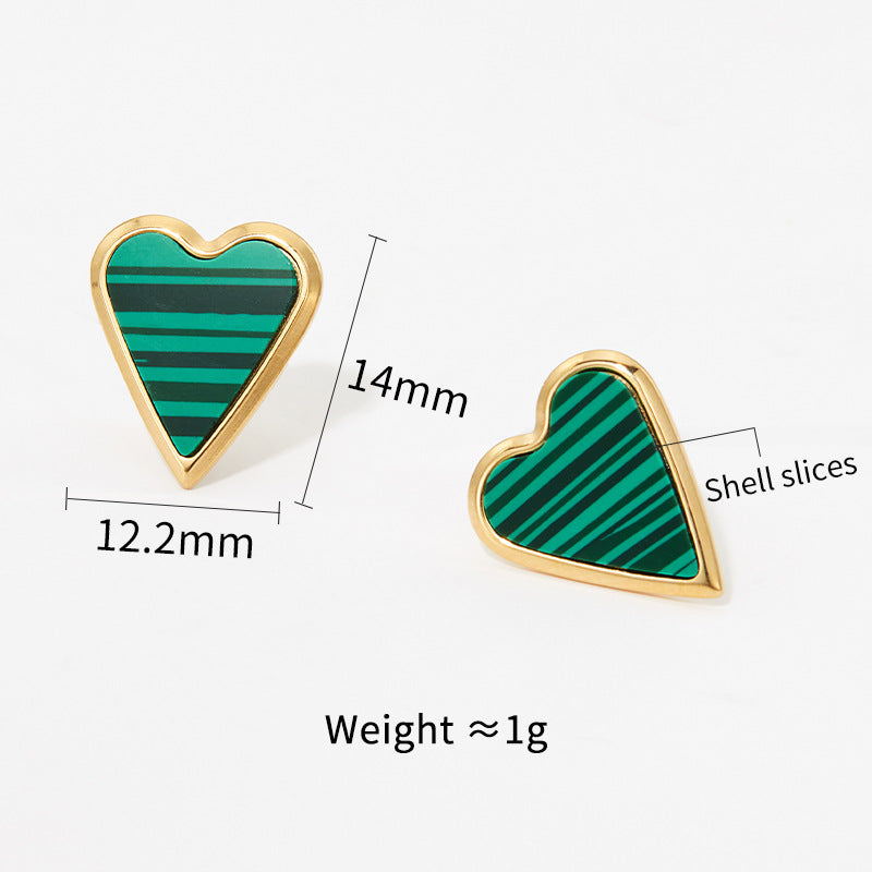 Wholesale Fashion Heart Shape Stainless Steel Inlay Shell Earrings Necklace