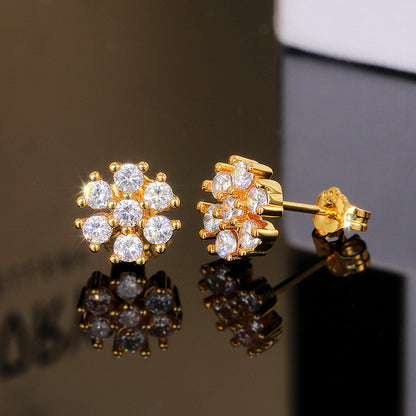 1 Pair Simple Style Flower Inlay Copper Zircon Ear Studs