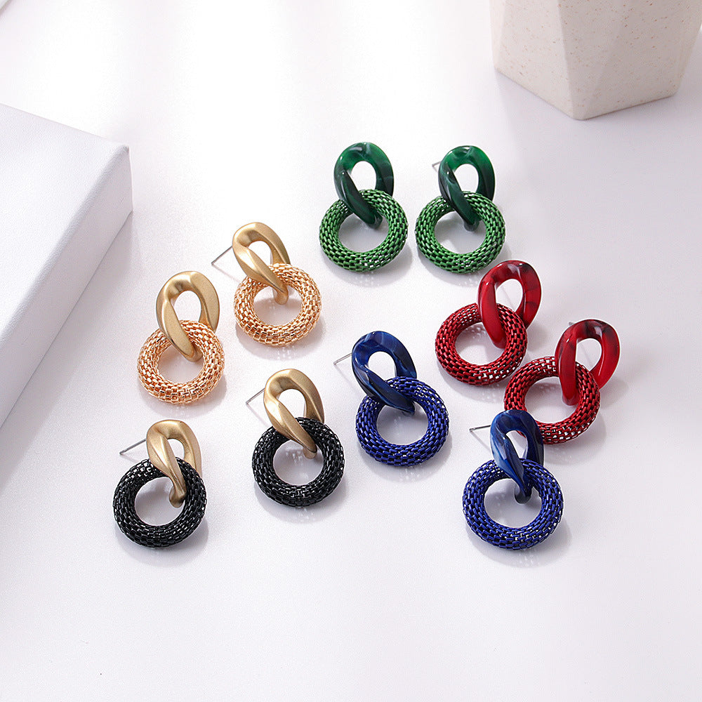 Fashion Acrylic Geometric Round Asymmetric Hollow Earrings