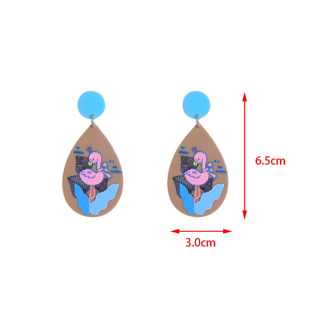 1 Pair Cartoon Style Cactus Leaves Flamingo Arylic Women's Drop Earrings