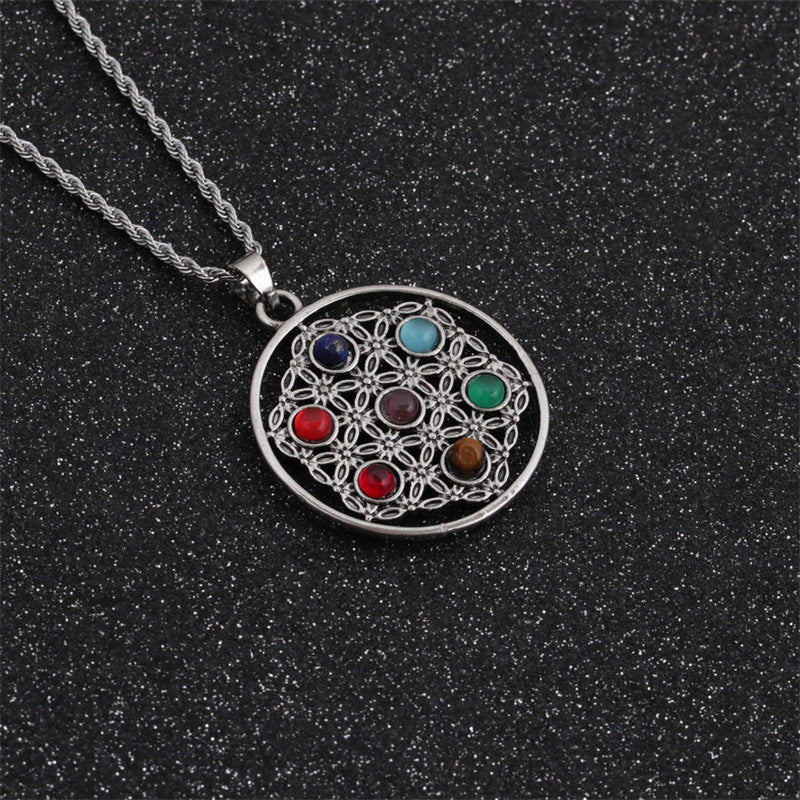 Seven Chakra Pendant Crystal Gem Alloy Inlaid Ethnic Style Necklace Wholesale Jewelry Gooddiy