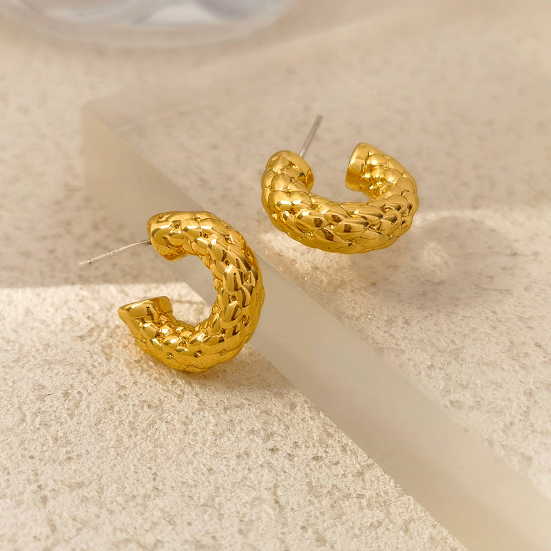 1 Pair Retro C Shape Plating Copper Gold Plated Ear Studs