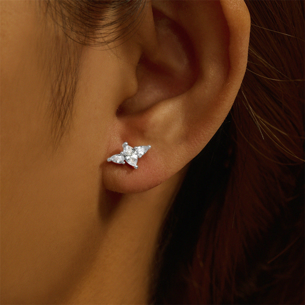 1 Piece Simple Style Geometric Plating Inlay Sterling Silver Opal Zircon Ear Studs