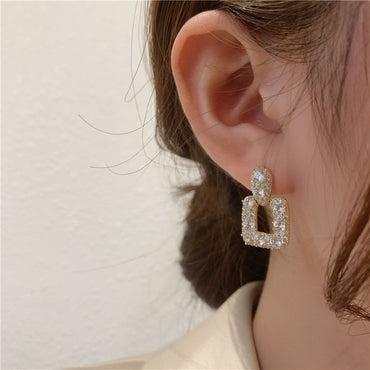 S925 Silver Needle Temperament Simple Square Geometric Fashion Super Flash Personality Earrings