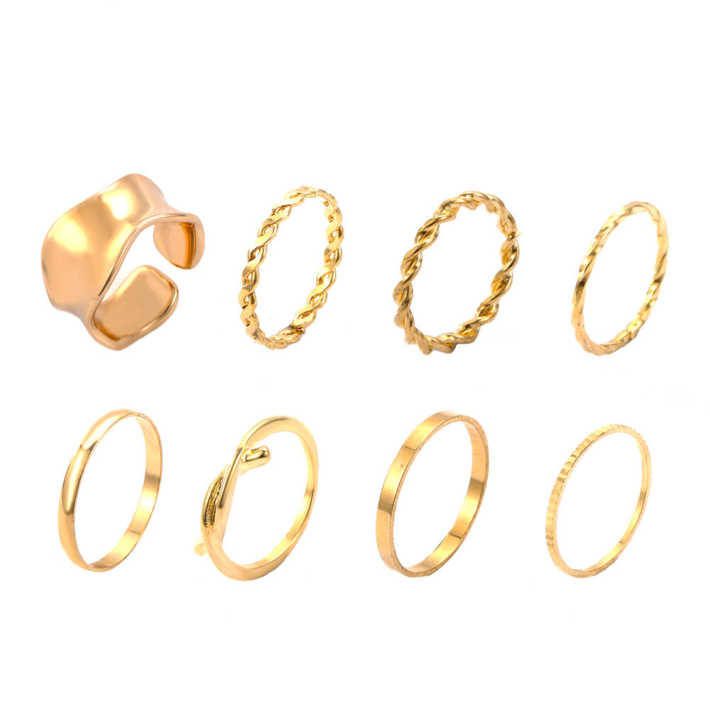 Cross-border New Arrival Metal Twist Ring Set European And American Minimalist Creative Geometric Ring 8-piece Set Ring Bracelet